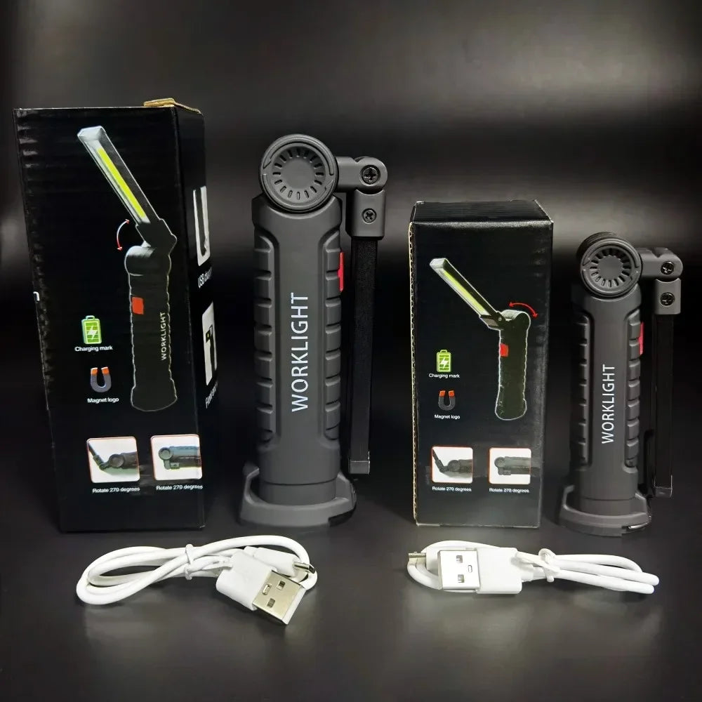 Portable COB LED Flashlight – USB Rechargeable Magnetic Work & Camping Lantern